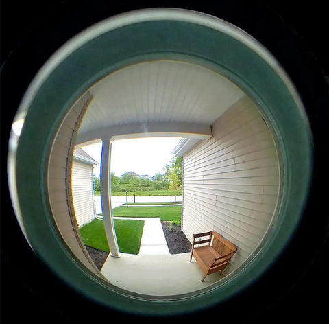View through Solid Brass 220 Degree Door Peephole With HD Glass Lens, Privacy Cover, Built Tough for 1 3/8 to 2 1/6 Inch Doors