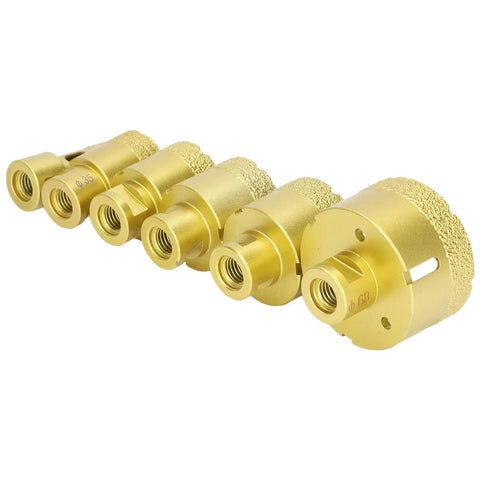Top Rated Ftvogue Brazed Core Drill Hole Saw Set With 6 Pieces For Cutting Glass Tile Marble Granite Smoothly And Cleanly Without Breaking Edges On Your DIY Home Projects, gold brazed bits