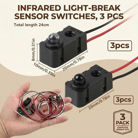 Three Pair Infrared Break Beam Sensor Switch Kit With 5MM LED Counting Module Ultra Fast 2ms Response For High Speed Robotics And Automation Projects For Industrial Applications, 3pcs