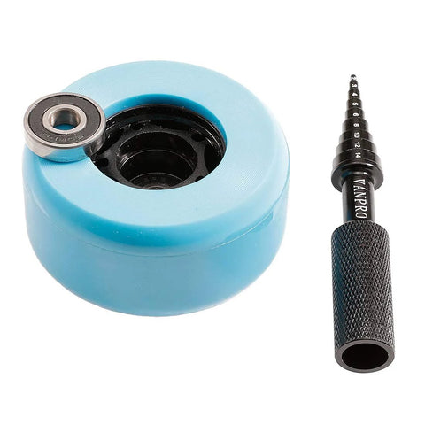 Aluminum Rc Skateboard Bearing Driver And Removal Tool Kit for 2mm to 14mm, showing blue bearing holder and removal tool.