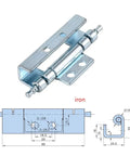 Iron hidden detachable door hinge for industrial equipment boxes with mechanical drawing and measurements.