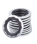 Stack of metal rings with rubber gaskets from the AC System Compressor Gasket Seal Kit 60 Piece Port Seal Washer Set For Air Conditioning Repair
