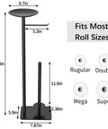 Dimensions and features of Floor Standing Toilet Paper Holder Dispenser With Four Roll Storage And Top Shelf For Phone Wipes And Wallet Rust Resistant Stainless Steel Black Finish
