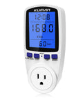 Smart Watt Meter For Home Use, Plug In Power Monitor with digital display showing voltage and energy data in white casing