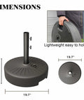Dimensions and details of Beefy 22L Water Filled Patio Umbrella Base With Dual Locking Knobs Heavy Duty HDPE Stand.