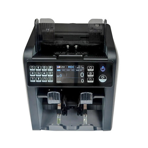 High Speed Automatic Cash Counter With Instant Denomination Detection For Banks And Local Shops, top view showcasing buttons and display.