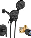 Two In One Shower Valve With Trim Kit Matte Black Shower Head And Handle Set For Bathroom High Pressure Brass Rough In Valve With Three Modes Easy Install And Dope Matte Black Finish