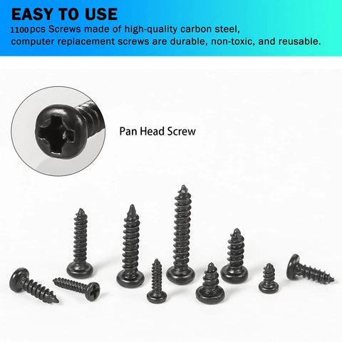 1100Pcs Laptop And Notebook Screws Kit With 24 Types Round Pan Head Tapping Screws, premium carbon steel, durable