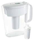 Slim BPA Free Water Pitcher With Filter For Tap Water, 6 Cup Capacity, Lasts About 2 Months, White, Space Saving Design