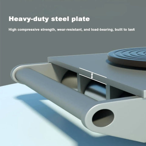 Rock Solid Heavy Duty Equipment Dolly With Multi Directional Roller Skates For Seamless Industrial Machinery Hauling steel plate detail showing durable design.