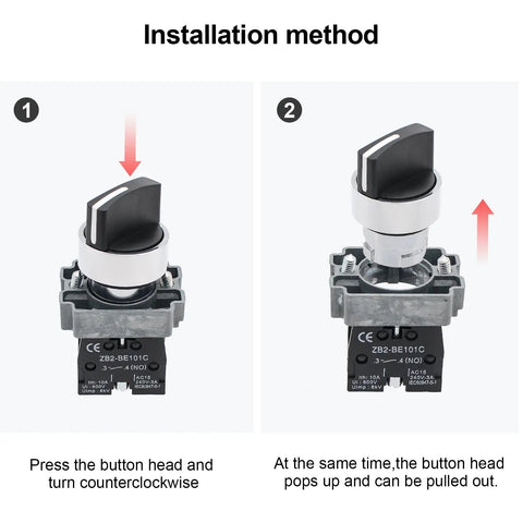 Installation method for Two Pack Beefy Metal Head Selector Switch 2 Position 1NO 10A 600V Industrial Toggle Switch diagram