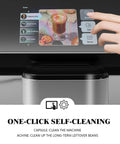 Top Notch Fully Automatic Espresso Machine With Smart Tft Display And One Touch Programs Featuring Dual Boiler Extraction Plus Quick Auto Milk Frother For No Stress Cafe Sips At Home Or Office displaying smart panel with self-cleaning options.