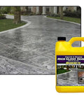 Kickass High Gloss Concrete And Masonry Sealer Offering A Bold Wet Look Finish, 5 Gallon jug beside a sealed driveway.