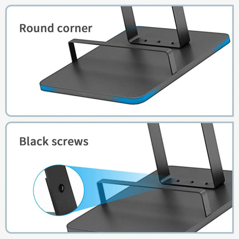 Close-up of Stable Metal Vacuum Stand Holder with round corners and black screws, part of No Drill Docking Station Mount.