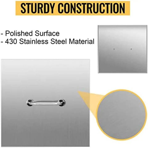 Round Fire Pit Lid 21 By 21 Inch With Handles, Durable Stainless Steel Cover for backyard, polished surface, close-up view.