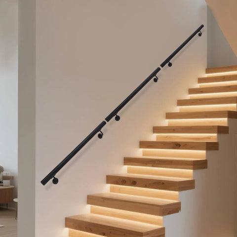Badass Wall Mounted Stair Handrail Heavy Duty Stainless Steel Black Cylinder Design Killer Grip For Home And Office Interior Safety Rail FivePointOneCm Diameter Tube on modern staircase