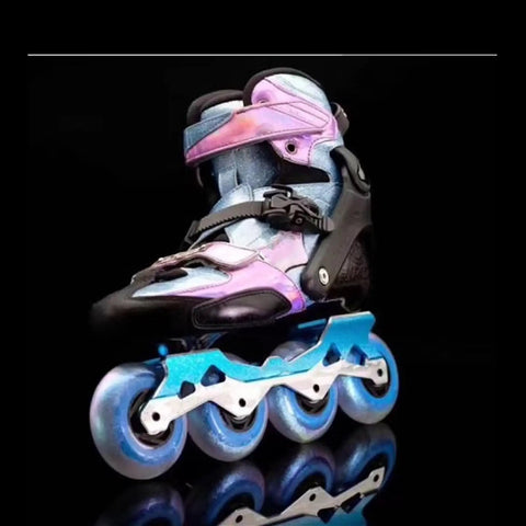 Inline skate featuring Four Pack Inline Skate Wheels 82A Hardness Replacement Set For Roller Blades And Indoor Skating on black backdrop