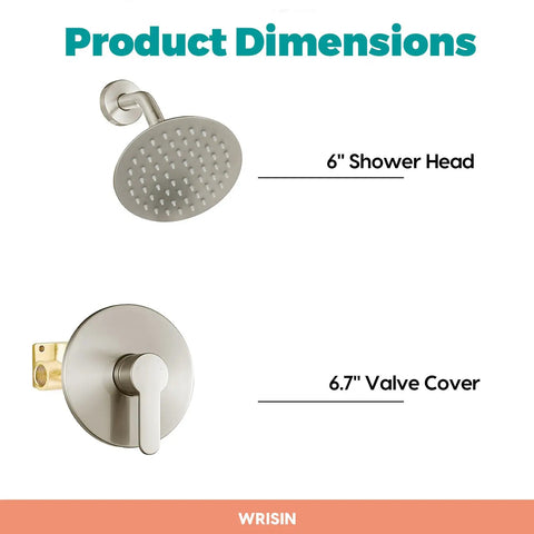 Heavy Duty Brushed Nickel Shower Faucet Set With High Pressure 6 Inch Rain Showerhead And Rock Solid Valve Kit For Straight Up Luxury Bathroom Renovations And Remodels