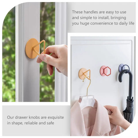 Adhesive Stick On Cabinet Handles 3 Pack Triangle And Hexagon Pull Knobs No Drill Easy Install for closets and windows in home