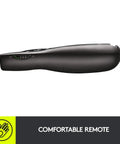 Side view of R400 Wireless Presenter with USB A PowerPoint Clicker and Red Laser Pointer for easy slideshow control in black