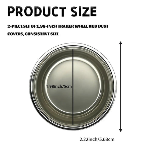 Top view of 2-piece set of 1.98 inch Trailer Hub Dust Caps illustrating sizes, part of Heavy Duty design.