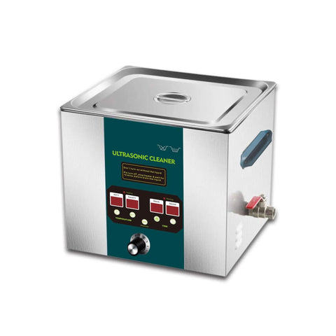 Heavy Duty 11 Liter Ultrasonic Cleaner Featuring 40 80 And 120 Khz Transducers For Vinyl Records Stainless Steel Basin with control panel.