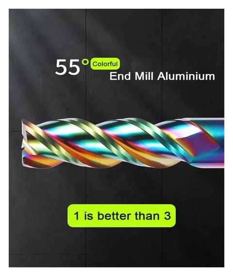 Premium 3Flute End Mill Set From HighSpeed Steel Slices Aluminum Wood Plastic Copper Acrylic Like Butter, 55° colorful design.