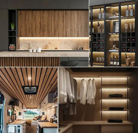 Hidden 12V Dimmer Switch With Stepless Brightness Touch Sensor Through Wood Panel for RVs, closets, cabinets, and wine racks