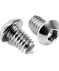 One Quarter Inch Twenty By Three Eighth Button Head Socket Cap Screws Type 304 Stainless Steel showing polished fasteners with hex hole.