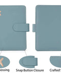 Front and back view of RFID Passport Holder Travel Wallet For Women And Men with 3D embossing, snap button closure, and crafted stitching.