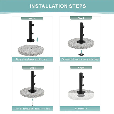 Installation steps for Fits 0.75 To 1.5 Inch Diameter Umbrella Poles Universal Clamp Mount Table Bracket Granite Umbrella Stand