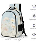 Pastel Pink White Daisies Printed Unisex Backpack with large capacity and durable polyester for school, work, and travel.