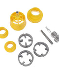 Heavy Duty PPR Pipe Threader Kit With Double Head Tap Die Set For G Half And G Three Quarter Standard Threads parts including yellow and alloy steel components.