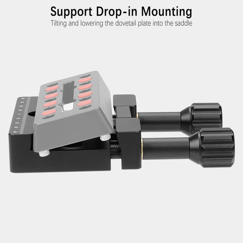 Vixen Style Dovetail Saddle Mount Base with dual locking knobs and drop-in mounting feature shown from side angle.