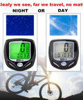 Wireless Bike Speedometer And Cycle Computer With LCD Display showing night and day readability.