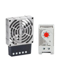Compact Cast Aluminum Electric Air Heater With Industrial Distribution Box 100 To 200 Watt 220 Volt High Performance Cartridge showing control panel and fan.