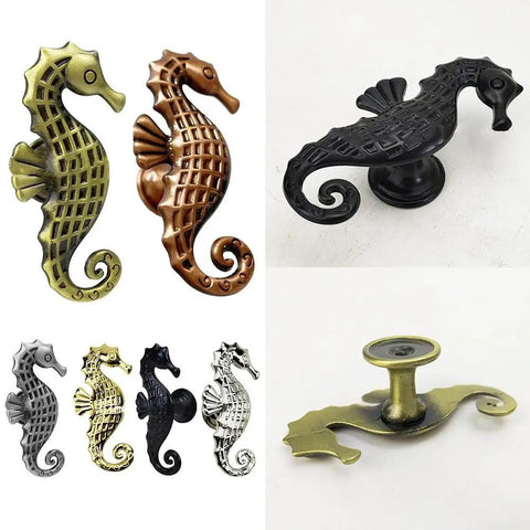 Collection of Dope Seahorse Style Zinc Alloy Cabinet Pull Handles In Matte Black and other finishes, animal design.