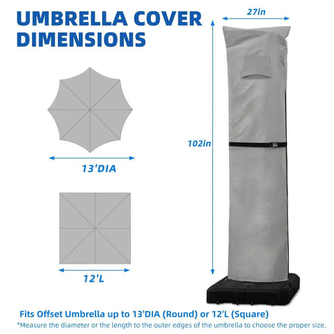 Heavy Duty Patio Cantilever Umbrella Cover With Air Vent 600D Waterproof Fabric UV Shield Anti Fade And Tear Resistant dimensions