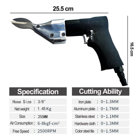 Heavy Duty Pneumatic Air Shears Metal Cutter For Steel Sheets Aluminum And Stainless Steel Plate 2500 RPM side view