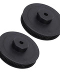 Built Tough Aluminum Alloy Single Groove Web Sheave 6mm V Belt Pulley with Slick Matte Coating, showing two black pulleys for power transfer.
