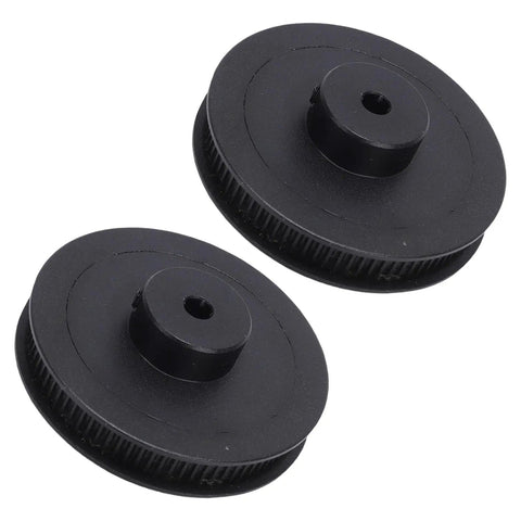 Built Tough Aluminum Alloy Single Groove Web Sheave 6mm V Belt Pulley with Slick Matte Coating, showing two black pulleys for power transfer.