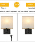 Bedside Wall Lamp Set Of 2 With Plug-In Cord, Modern Sconces showing plug-in and hardwired installation options