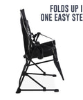 Side view of Go Horizon Hammock Chair For Adults Up To 400 Lbs, showing how it folds up easily, featuring cup holder and headrest.