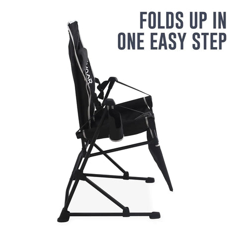Side view of Go Horizon Hammock Chair For Adults Up To 400 Lbs, showing how it folds up easily, featuring cup holder and headrest.