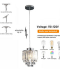 Set Of 2 Polished Crystal Pendant Lights With Cord Adjustable Hanging showing compatibility with various ceiling types and bulb options.
