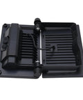 GOWENIC Solar Powered Floodlight, 4 Lighting Modes, Foldable 180 Degree, black plastic base with cooling fins and mount.