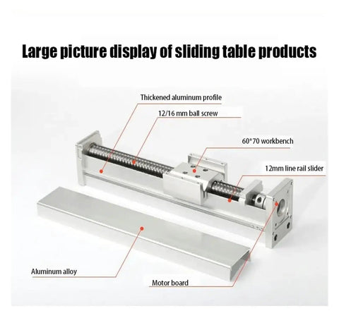 Heavy Duty Cnc Ball Screw Linear Guide Shaft Actuator Module Slide Table Rock Solid Workhorse Built Different For Industrial Labs No Fuss Plug And Play Setup, showing aluminum profile, 12mm rail slider and ball screw.