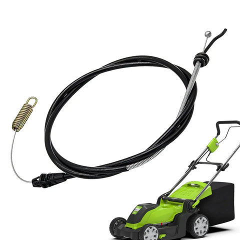 Throttle Cable for Push Mower Replacement Universal ABS Fit 30 Inch Lawn Mower Parts, cable coil with green mower illustration