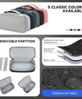 Waterproof Tech Organizer Pouch For Cables Chargers Earbuds And Phone Travel Ready All In One Carry Case With Removable Dividers