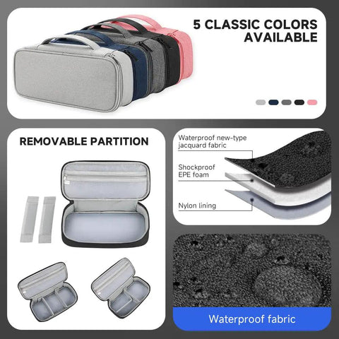 Waterproof Tech Organizer Pouch For Cables Chargers Earbuds And Phone Travel Ready All In One Carry Case With Removable Dividers
